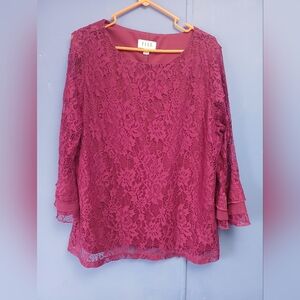Elle Women's Burgundy Lace Top